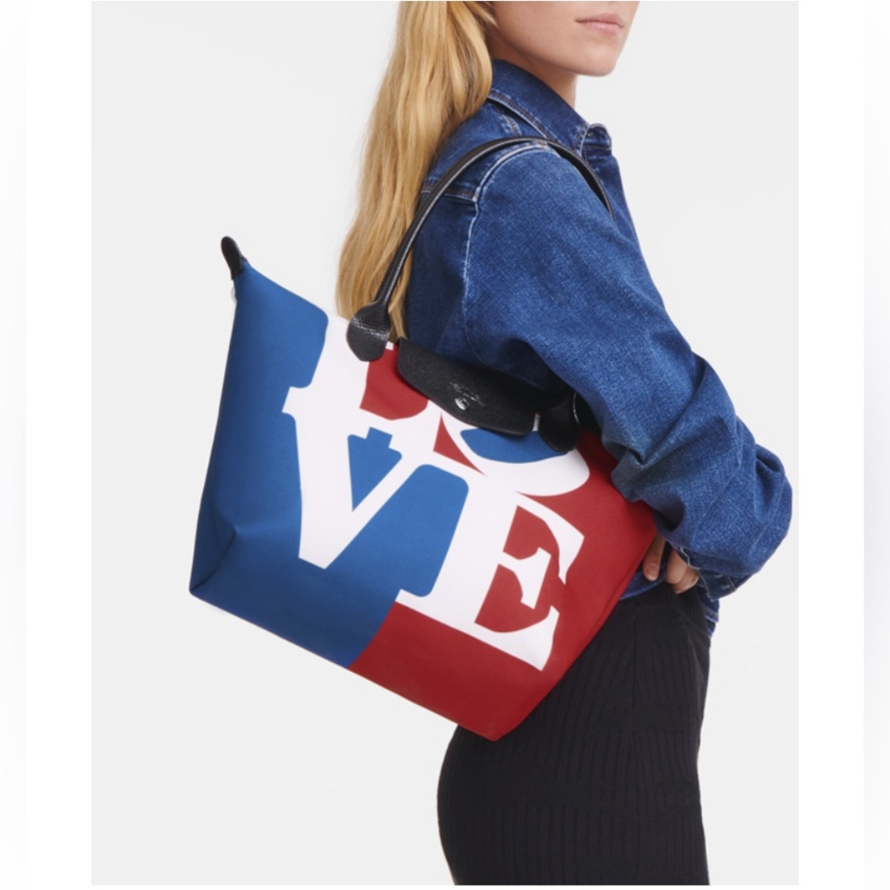 NEW🔥LONGCHAMP x Robert Indiana Medium Le Pliage Recycled Polyester Canvas Tote